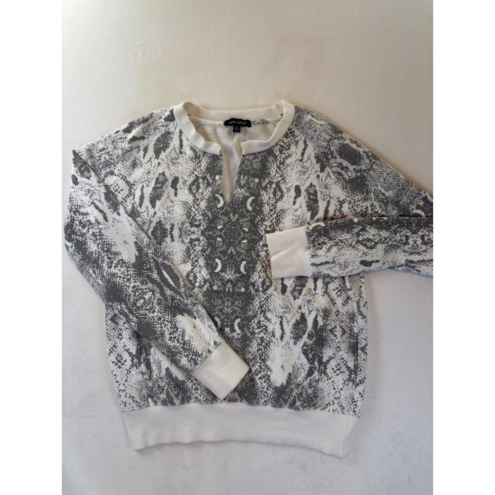 Dear John Grey White Snakeskin Print Notched V-Neck Sweatshirt Small DJSW302782